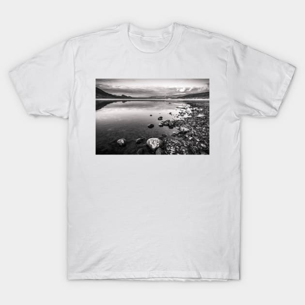 Reflections on Okanagan Lake Black and White Landscape T-Shirt by Amy-K-Mitchell